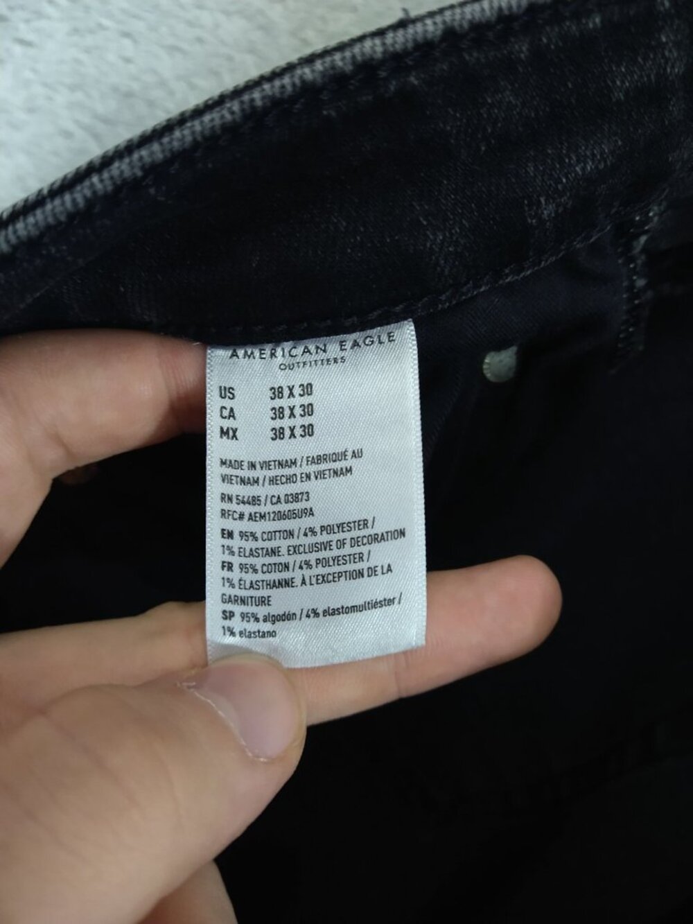 American Eagle Jeans Mens 38x30 Black Denim Airflex Slim Mid Rise Dark Wash - Picture 8 of 10